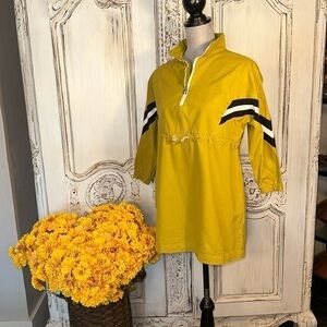Asago 100% Cotton Chartreuse Striped Arms Cinched Waist Popover Windbreaker S/M
